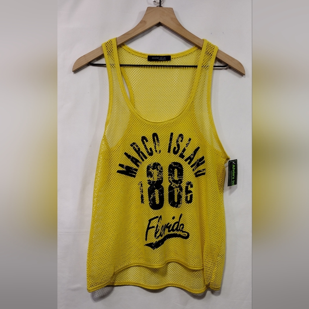 NWT Ocean Drive Mesh Tank Top Women's M Yellow Florida Beach Vacation Casual